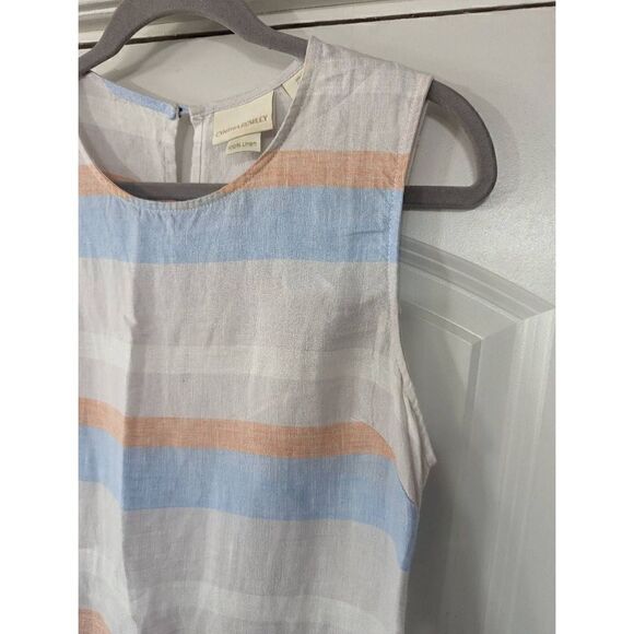 Cynthia Rowley Linen Tank‎ Dress women's size 8 blue coral striped shift - Picture 2 of 6
